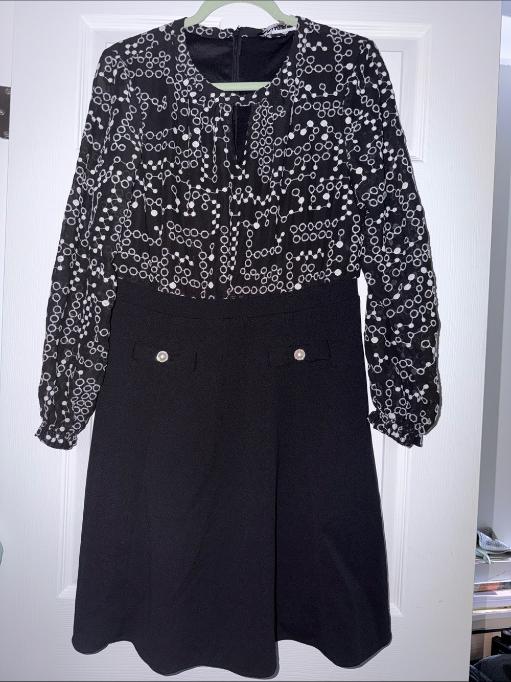 Karl Lagerfeld Black and white dress with Pearl-Accent Front Buttons